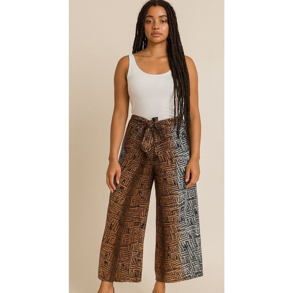 Bebe Sheer Chiffon Pants Size 4 Wide Leg Tie Waist Lined with Shorts Two Tone - Picture 1 of 14
